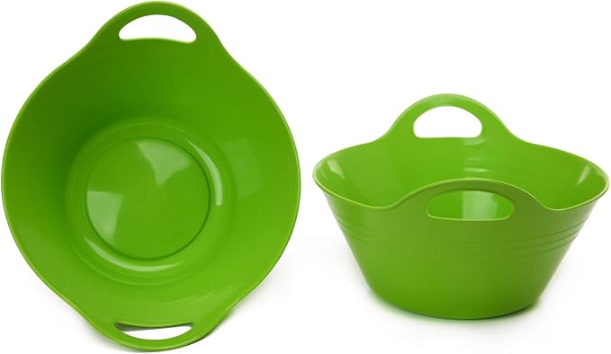 Mintra Home Plastic Bowls with Handles (1.8L Medium 2pk, Green)