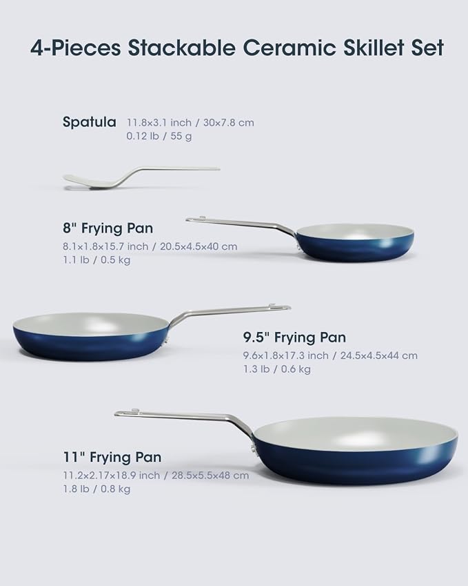 Nonstick Frying Pans Skillets, 3 Pcs Ceramic Coating Pans Set | Swiss Nonstick Coating, PFAS/PTFE/PFOA-Free, Stackable Design, Oven & Dishwasher Safe, 8/9.5/11 Inch