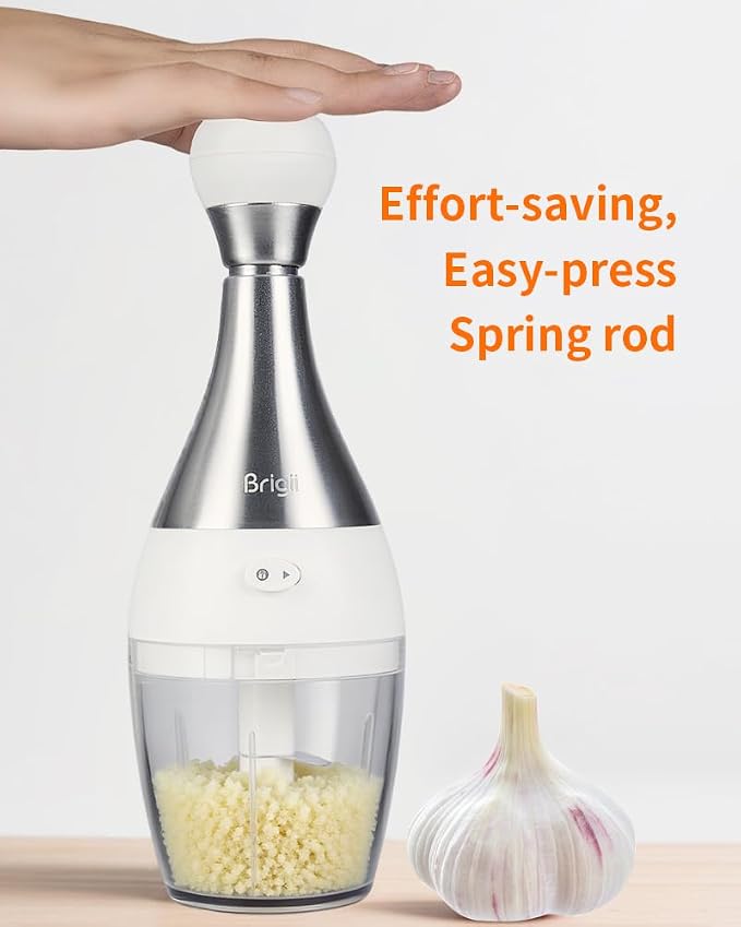 Brigii Garlic Press,Onion vegetable chopper,Food Chopper,Garlic Mincer, for Ginger, Chili, Nuts - Chop into Minced, Dishwasher Safe