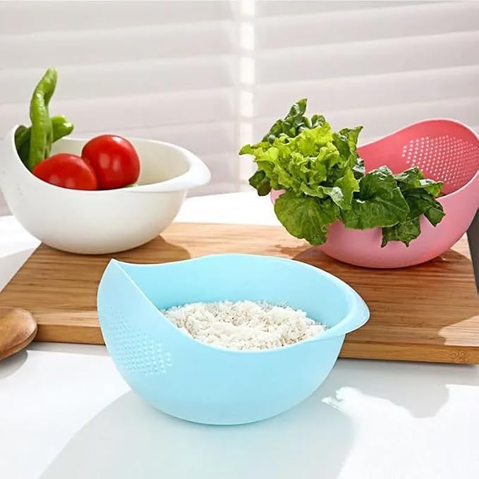 Rice Sieve Plastic Colander Kitchen Drain Basket with Handles Rice Bowl Strainer Strainer Basket Sink Drain Kitchen Tools (white)