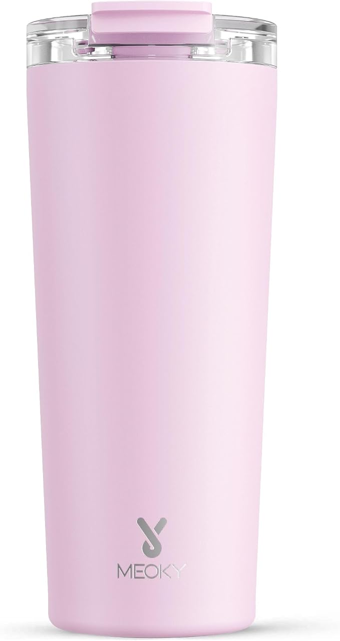 Meoky 24 oz Insulated Travel Coffee Mug: Leak Proof Lid, Blossom | Stainless Steel Coffee Tumbler, Keeps Hot for 8 Hours or Cold for 24 Hours, Fits in Car Cup Holder, BPA Free