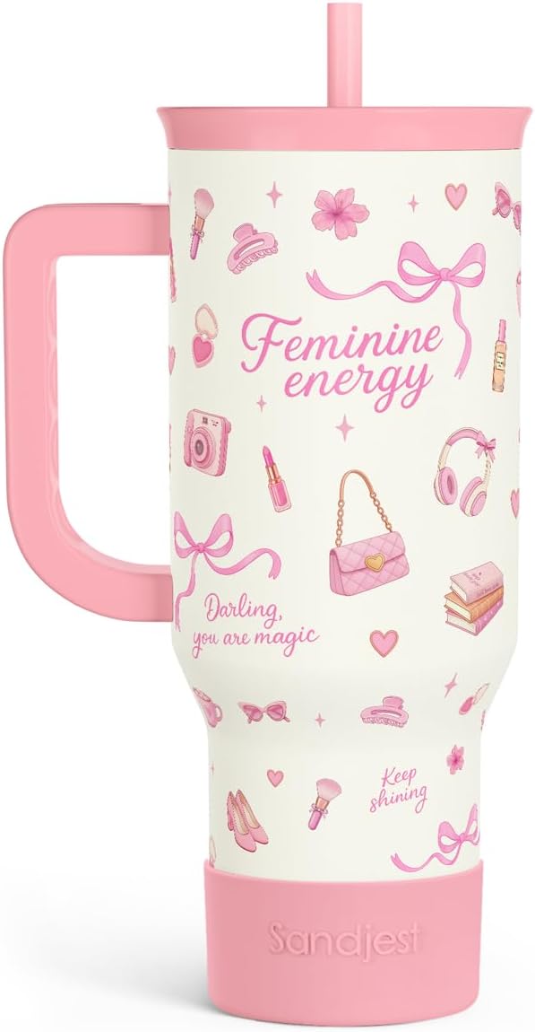 SANDJEST Women's Things 40oz Tumbler with Handle and Straw, Insulated Stainless Steel Travel Coffee Mug for Women Girls, Gift Idea for Birthday Christmas Mothers Day