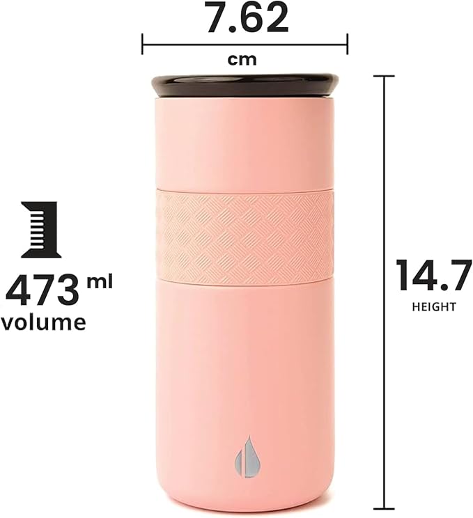 Elemental Artisan 16oz Triple-Wall Insulated Coffee Tumbler w/Ceramic Lid | Triple Wall Coffee Travel Mug, Reusable Stainless Steel Coffee Tumbler; Thermal Coffee Cups for Hot (6 Hrs) & Cold (18 Hrs)