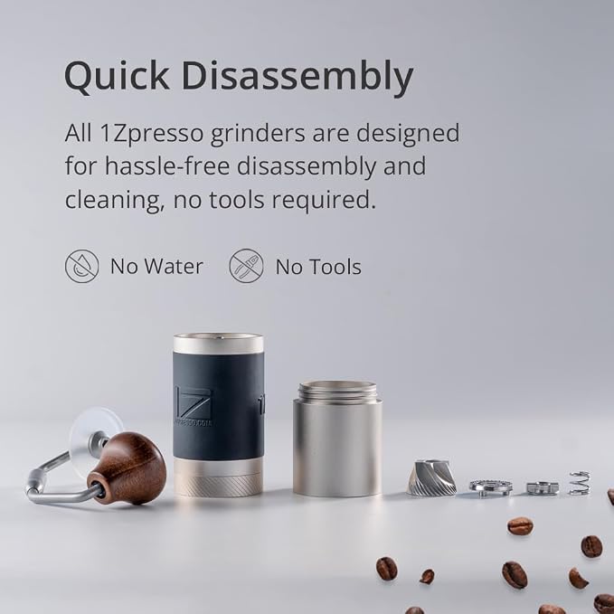 1Zpresso J Manual Coffee Grinder Silver with Assembly Stainless Steel Conical Burr - Numercial Internal Adjustable Setting for Pour Over French Press Cold Brew.