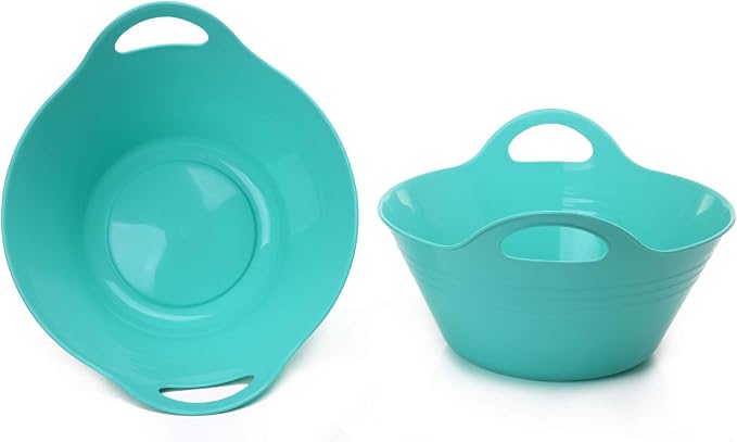 Mintra Home Plastic Bowls with Handles (4.5L Large 2pk, Teal)