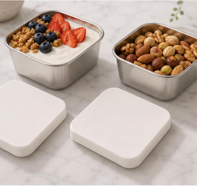 Flexibento - Stainless Steel Snack Container Set with Silicone Lids - 2 pack 14 OZ each