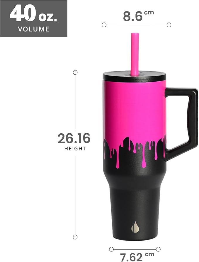 Elemental Spill Proof 40oz Insulated Tumbler with Handle & Straw Travel Mug | Stainless Steel Commuter Travel Coffee Mug for Cold Beverages, Includes 2 Straws & a Spill Proof Lid for Everyday Use