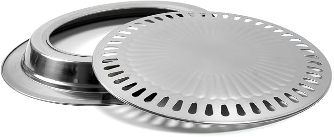 Korean BBQ Grill Pan Stainless Steel Round Stovetop Pan 11.81 In | Ideal for small-batch indoor grilling of meats and vegetables on compatible stovetops or hot plates