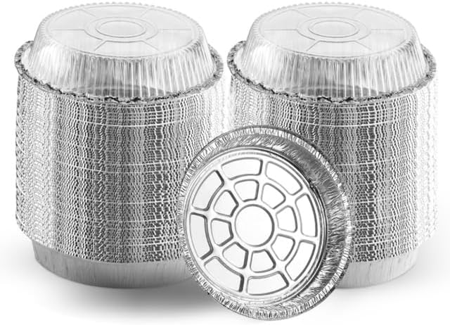 MontoPack 7” Round 100 Pack Aluminum Foil Pans with Clear Lids | Disposable Containers with Straight Walls for Storing, Baking, Meal Prep & Reheating | Freezer & Oven Safe, Recyclable