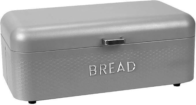 Soho Bread Box For Kitchen Countertop, Metal, (Grey) | By Home Basics, Vented With Hinge Top | Large Bread Box | Keeps Loaves, Bagels, Croissants Fresh