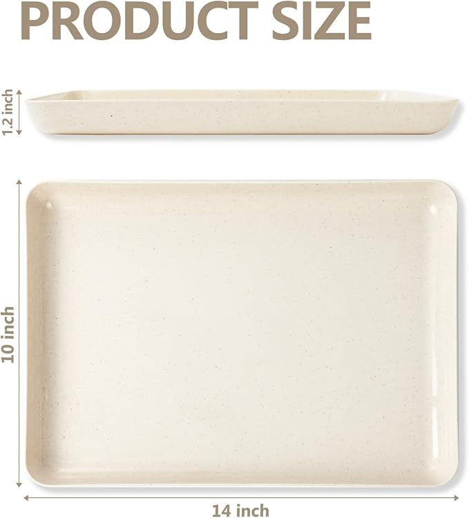 YOUBET 8PCS Ivory Wheat Straw Plastic Serving Trays for Party Wedding | Ivory Wheat Straw Trays for Serving Food - Super Strong Disposable Platters, Heavy Duty Plastic Trays for BBQ, Picnic