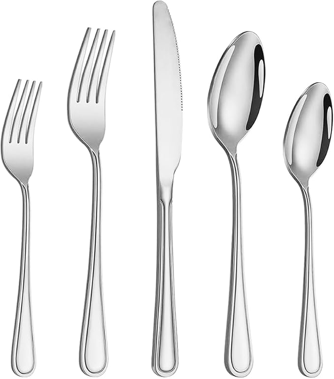 20 Pcs Silverware Set for 4, Food Grade Stainless Steel Flatware Set, Eating Utensils Sets Include Fork/Knife/Spoon, Reusable Cutlery Set for Home Kitchen, Dishwasher Safe, Double-stripe