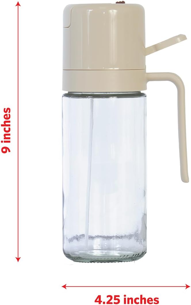 Glad 2 in 1 Oil Dispenser, 18.6oz/550ml - Olive Oil Sprayer for Cooking, Pouring Salad Dressing, and Grilling - Kitchen Gadget with Refillable Glass Bottle, Handle, and Mist or Pour Options - Beige