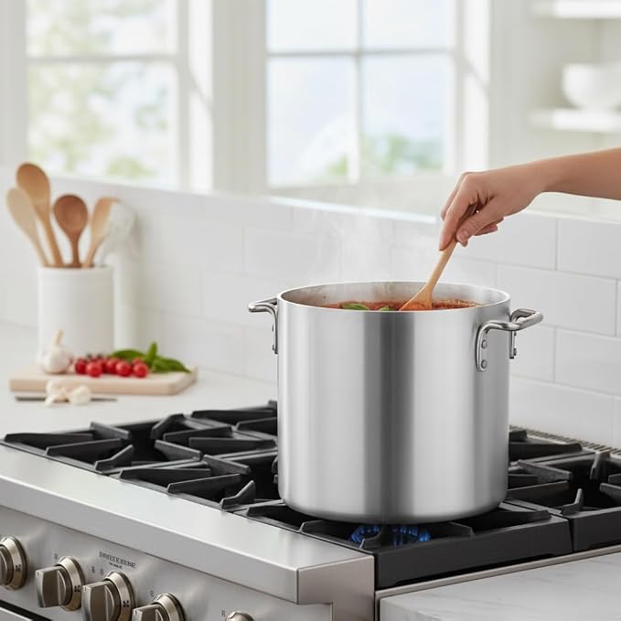 TrueCraftware- 20 qt. Heavy-Duty Aluminum Stock Pot with Riveted Handle 6mm Thickness-Multipurpose Pot Cookware Large Stockpot For Cooking Simmering Soup Stock Home Kitchen
