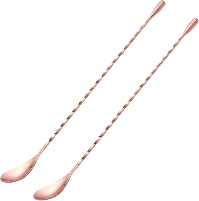 Bar Spoon Cocktail Mixing Stirrer, 2Pcs, 12” Long Handle, Rose Gold | 18/8 Stainless Steel, Long Drink Spoons, for Stirring Coffee & Cocktails