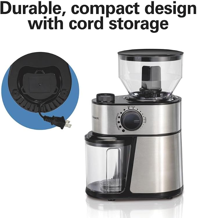 Hamilton Beach Electric Burr Coffee Grinder with Large 16oz Hopper & 18 Settings For 2-14 Cups, Stainless Steel (80385) (Pack of 2)