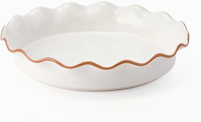Ceramic Pie Pan for Baking[10.5 inch],Reusable NonStick Ceramic Baking Dish | Reusable NonStick Ceramic Pie Plate with Ruffled Edge,Deep and Fluted Pie Dish for Apple Pie,Quiche,Pot Pie, Tart, etc（White）