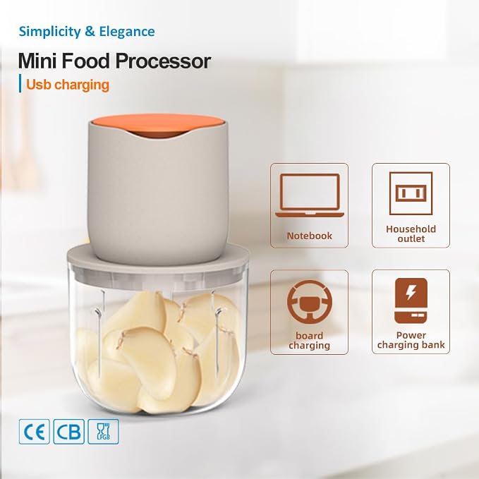2.5 CUP Electric Food Chopper,Small Food Processor for Meat,Onion | 600ML Mini Food Processor, Chopper Vegetable Cutter,Meat Chopper Blender,Kitchen Utensils for Ginger, Chili, Fruit, Spices