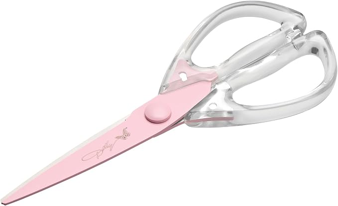 Dolly Parton All-Purpose Kitchen Scissors with Pink Blade and Clear Acrylic Handle - Sharp Stainless Steel Kitchen Shears for Food, Herbs, Parchment and Crafts
