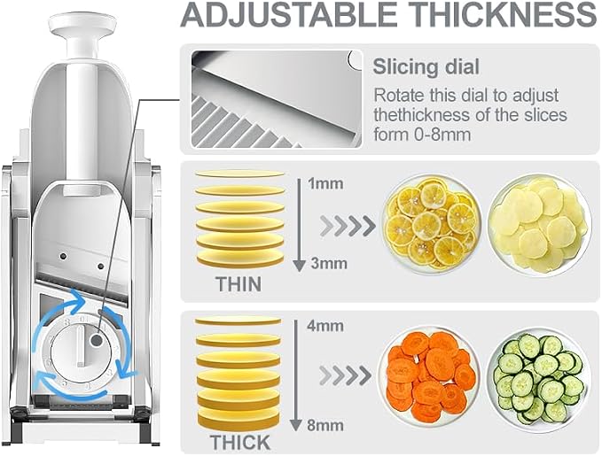 Safe Mandoline Slicer for Kitchen, Potato Slicer for Chips,Vegetable Cutter | Potato Slicer for Chips, 6 in 1 Vegetable slicer with Thickness Adjuster, Faster Kitchen Slicer for Meal Prep (Only Slice)