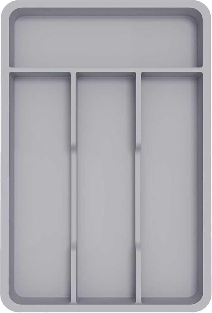 Lifewit Silverware Drawer Organizer Tray, Plastic Cutlery Storage for Kitchen, Flatware and Utensil Holder Divider for Spoons Forks Knives Tableware, 7.8 x 12.4", 4 Slots, Gray