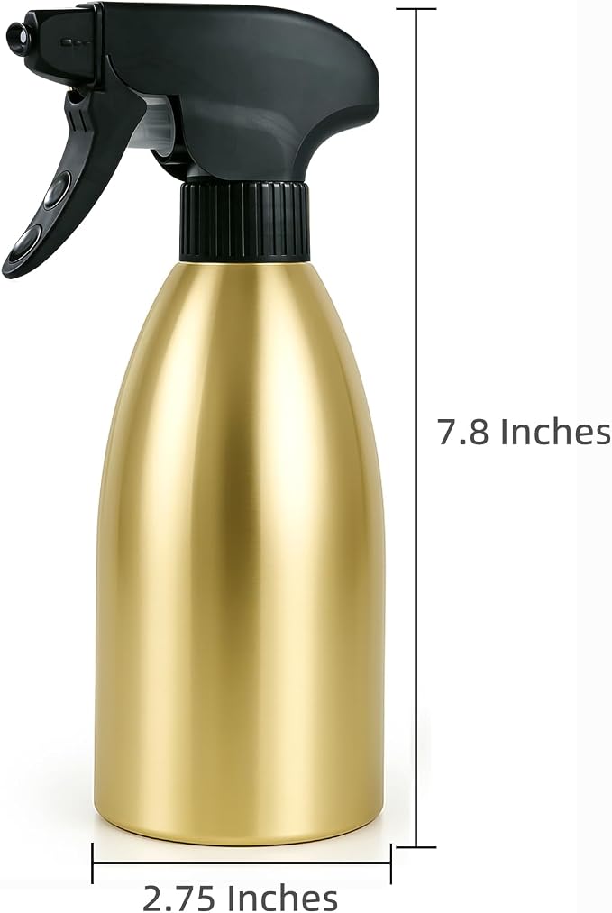 Oil Sprayer for Cooking, 17oz Stainless Steel Olive Oil Mister with Fine Mist Trigger, 500ml Large-Capacity Refillable Dispenser for Air Fryer, BBQ and Salad (Black Gold)