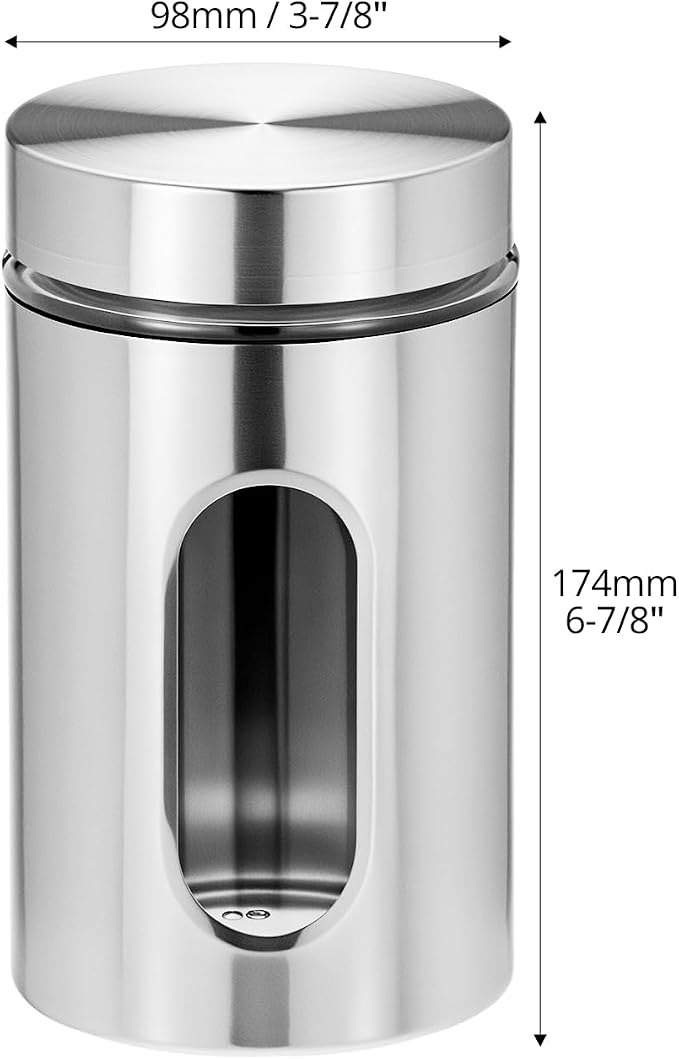 QWORK Stainless Steel & Glass Airtight Kitchen Canisters Set, 3 Pack 32 oz Coffee, Sugar, Tea, and Candy Storage Jars with Large Transparent Windows, 32 oz Laege Capacity