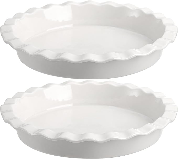 Foraineam Porcelain Pie Pan for Baking, Oven Safe Pie Plate Baking Dish, 9 Inches Round Deep Dish with Ruffled Edge, Set of 2
