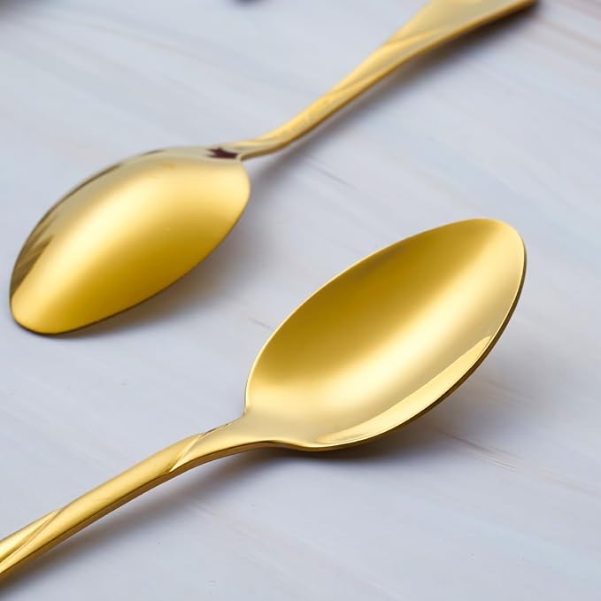 Gold Silverware Set, 30-Piece Stainless Steel Flatware Set | Shiny Gold Metal Cutlery Set for 6, Rust-Resistant, Include Spoon, Fork and Knife Set, Dishwasher Safe, for Dinner/Party