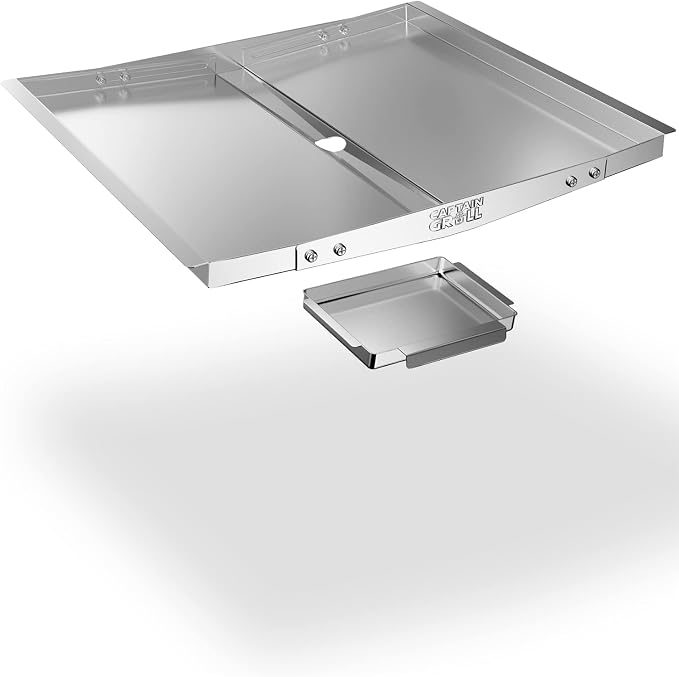 CaptainGrill Grease Tray with Catch Pan - Dyna Glo Grill Replacement Parts | Universal Stainless Drip Pan for Gas Grill Models from Dyna Glo, Nexgrill, Expert Grill, Kenmore, BHG and More(Width 18"-24")