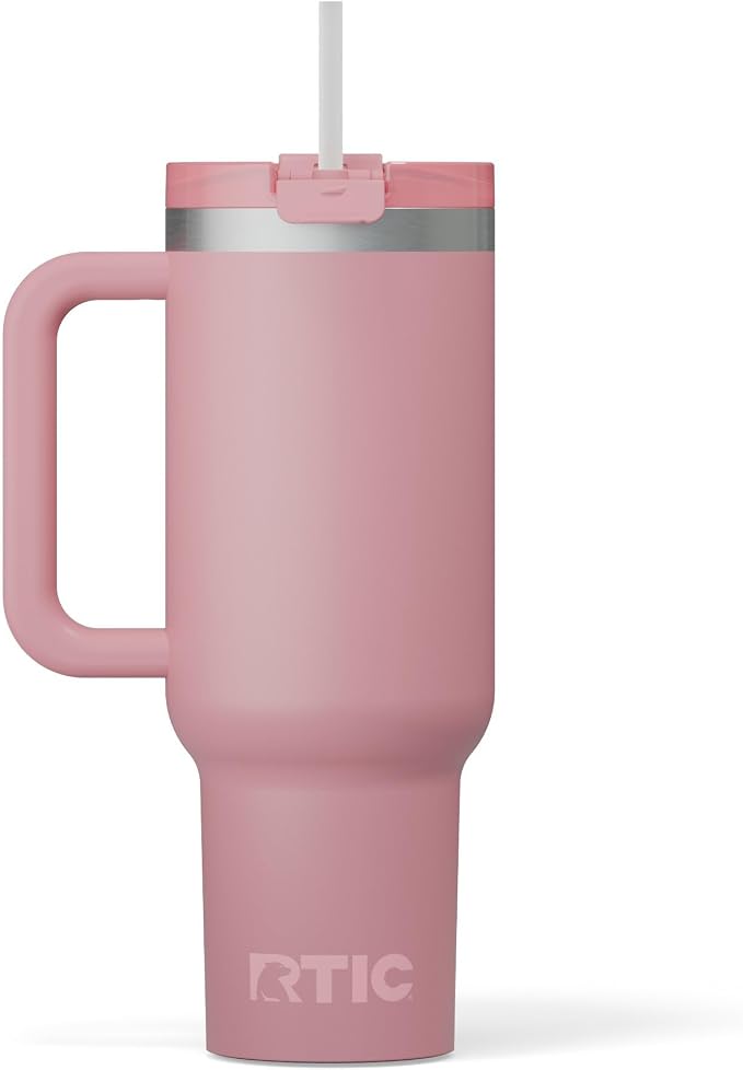 RTIC 40oz Road Trip Tumbler, Insulated, Ceramic Lined, Dusty Rose | with Lid, Handle and Straw, Stainless Steel Metal Cup, Portable for Hot and Cold Drinks, Coffee, Car, Camping, Travel