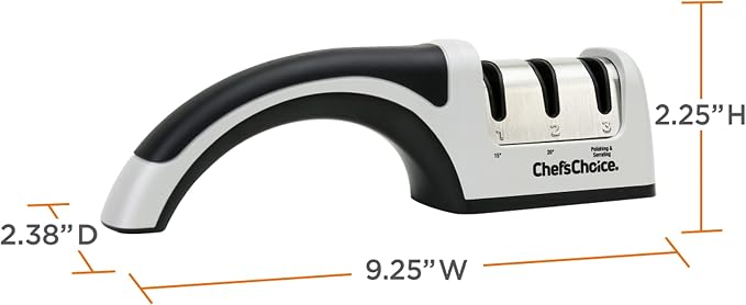 Chef'sChoice Manual Knife Sharpeners for 15- and 20-Degree Straight-Edge and Serrated Knives with Diamond Abrasives Precise Angle Control & Compact Footprint, 2-Stage, Gray