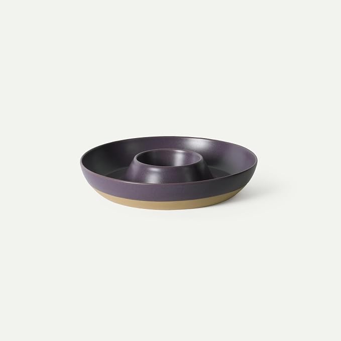 Mora Ceramic Chips and Dip Serving Tray: Large Divided Party Bowl Set for Chips & Salsa, Veggies & Dip, Fruit, Snacks, Entertaining, Hosting, etc. Minimalist Design for the Modern Hostess - Nebula