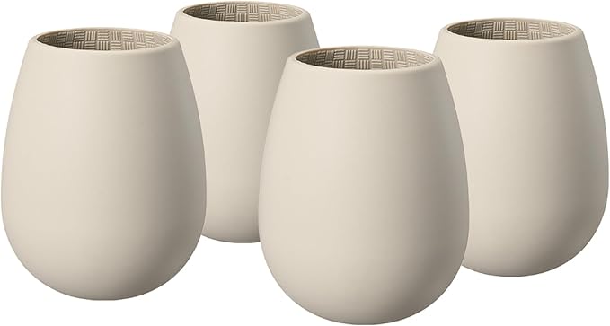 Unbreakable Silicone Stemless Wine Glasses | Set of 4 | Reusable & Shatterproof Tumbler Drinkware Water, Cocktails, Champagne Glass | BPA-Free & Dishwasher Safe | Parties, Camping, Beaches, Boat (Tan)