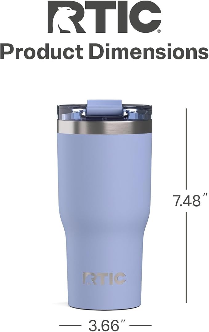 RTIC 20oz Essential Tumbler with Lid, Ceramic Lined, Insulated, Stainless Steel, Metal, Double Wall Vacuum-Insulation, Travel Cup for Iced Coffee, Tea, Hot and Cold Drink, Periwinkle