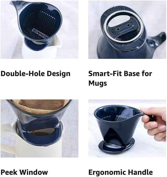 ZERO JAPAN - Bee House Pour Over Coffee Dripper - Ceramic Coffee Maker with Elegant Peek Hole, Drip Cone Brewer Coffee Gifts, Brewing Accessories - Steel Gray, Standard Size