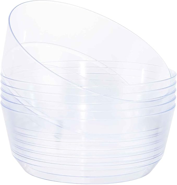 8 Pack Clear Serving Bowls for Buffet | 128oz Heavy Duty Disposable Plastic Bowls, Perfect for Party Snack, Salad, Candy & Bar Buffet