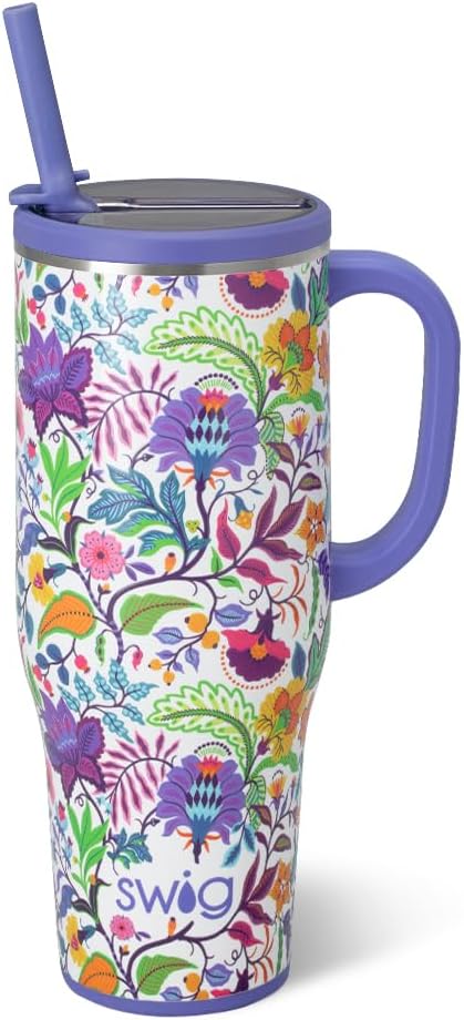 Swig Life 40oz Leakproof Mega Mug with Handle & Straw, Mystique | Leakproof Lid - Triple Insulated Stainless Steel - Handle & Straw Included - Cup Holder Friendly - Dishwasher Safe