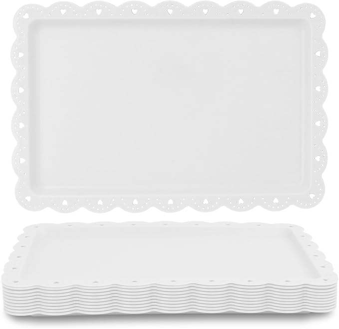 Food Tray, 12 Pack Serving Tray Serving Platter Cookies Dessert Plates,Disposable Plastic Serving Trays Rectangle Dessert Trays for Party, Wedding, Restaurant, 14.4" X 9.3" (White)
