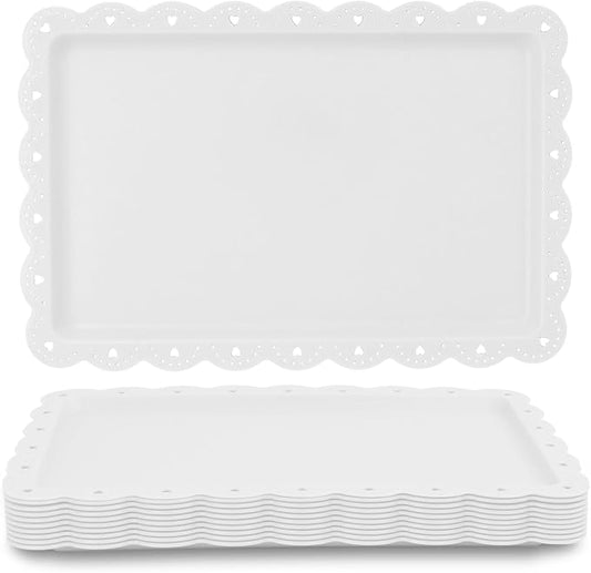 Food Tray, 12 Pack Serving Tray Serving Platter Cookies Dessert Plates,Disposable Plastic Serving Trays Rectangle Dessert Trays for Party, Wedding, Restaurant, 14.4" X 9.3" (White)