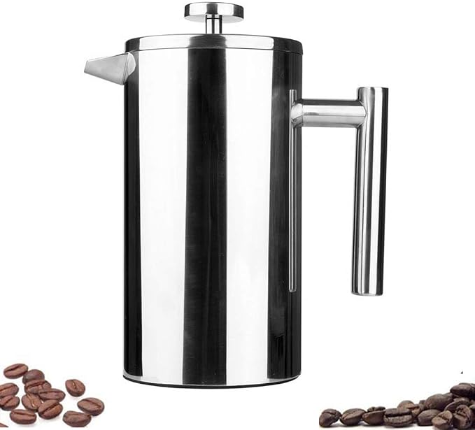 Small Stainless Steel French Press, 12oz Dual-Filter Coffee Plunger Pot Brewer and Maker for Individual Serving, Silver