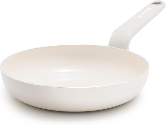 GreenPan Rio Advanced 8" Frying Pan Skillet, Ceramic Nonstick PFAS-Free, Induction Ready, Dishwasher and Oven Safe, Cream White