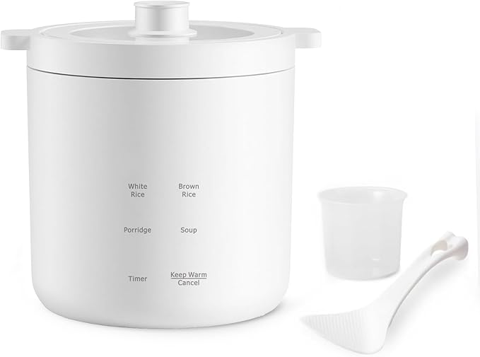 Mini Rice Cooker 2 Cup Uncooked, Small Electric Cooker, with 4 Cooking Functions, 24 Hour Preset and Heat Preservation, Anti Scald Carry Handle | Portable Rice Maker with 4 Cooking Functions, Nonstick Ceramic Coating, 24 Hour Preset, Auto Keep Warm for...