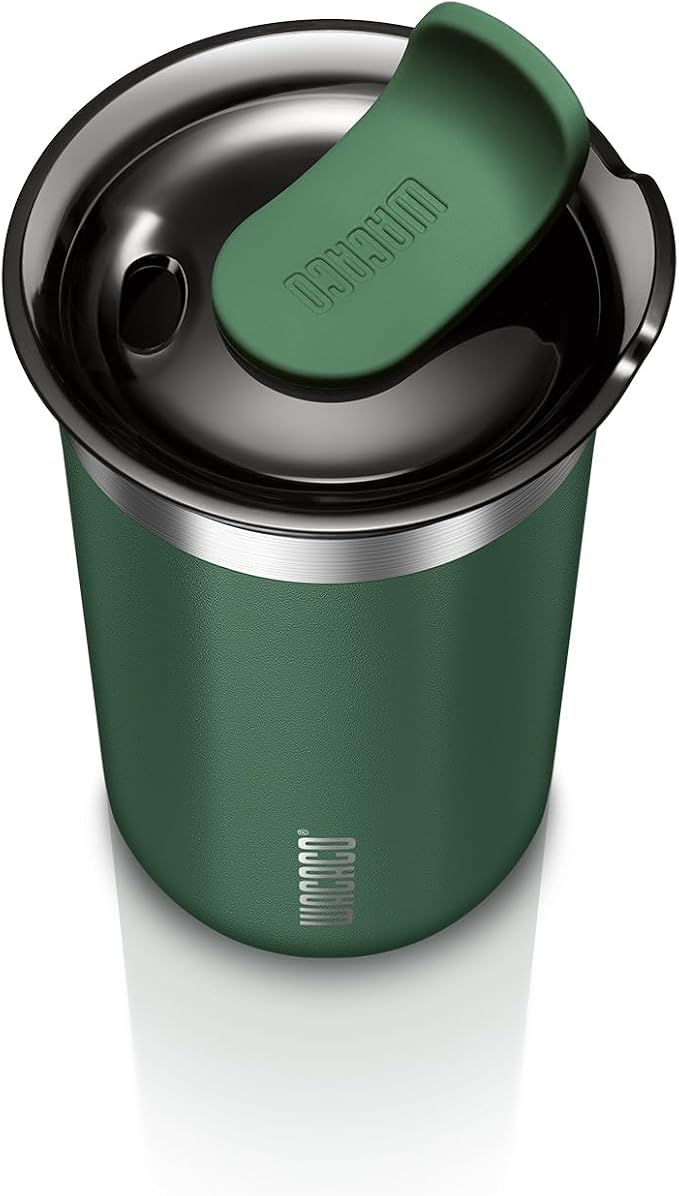 WACACO Octaroma Lungo Vacuum Insulated Coffee Mug, Double-wall Stainless Steel Travel Tumbler With Drinking Lid, 10 fl oz(300ml), Pomona Green