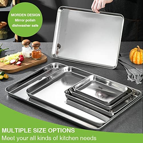 Baking Pans Sheet, 3 Piece Large Cookie Sheets Stainless Steel Baking Pan for Toaster Oven, Umite Chef Non Toxic Tray Pan, Mirror Finish, Easy Clean, Dishwasher Safe, 10 x 8 x 1 inch