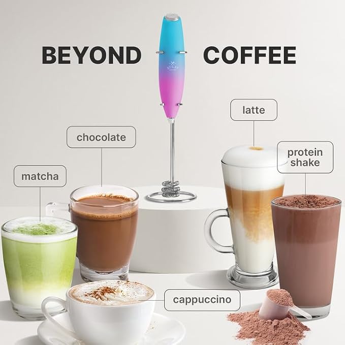 Zulay Powerful Milk Frother for Coffee with Upgraded Titanium Motor - Handheld Electric Whisk, Milk Foamer, Mini Mixer & Coffee Blender for Frappe, Latte, Matcha, No Stand - Teal Pink Fade
