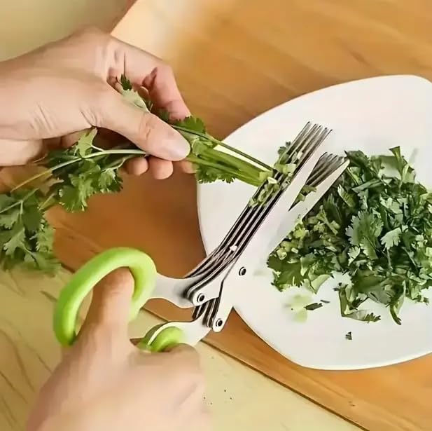 5-Layered Stainless Steel Kitchen Scissors with Protective Cover & Built-in Cleaner Utensils for BBQ & Indoor Use Durable Safe Versatile Onion & Herb Shredder