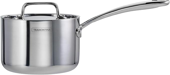 Tramontina Utsava Tri-Ply Clad Stainless Steel 2.2-Quart Sauce Pan with Lid | Ceramic Non Stick Interior, Induction-Ready Small Saucepan