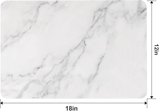 QIYI PU Leather Placemats Set of 4, 12"x18" Waterproof Table Mats, Marble | Faux Leather, Heat Resistant, Anti Slip, Wipeable Place Mats for Kitchen Dinning, Party Table Décor, White Marble