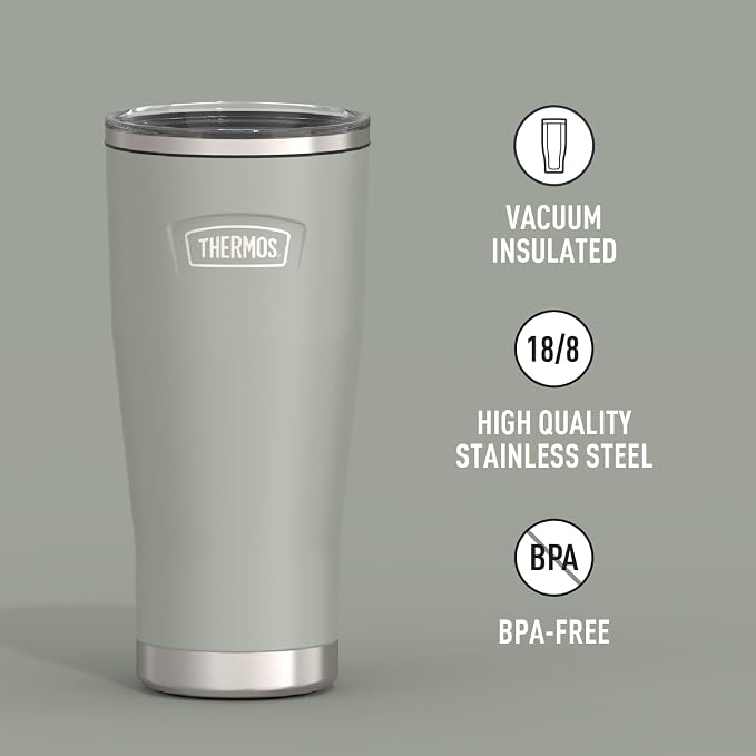 THERMOS Icon Series 24oz Stainless Steel Tumbler with Slide Lock Lid, Leakproof, Fits Cupholder, Dishwasher Safe, Griptec™ Non‑Slip Base, Keeps Drinks Hot 6 Hrs/Cold 22 Hrs, River Rock